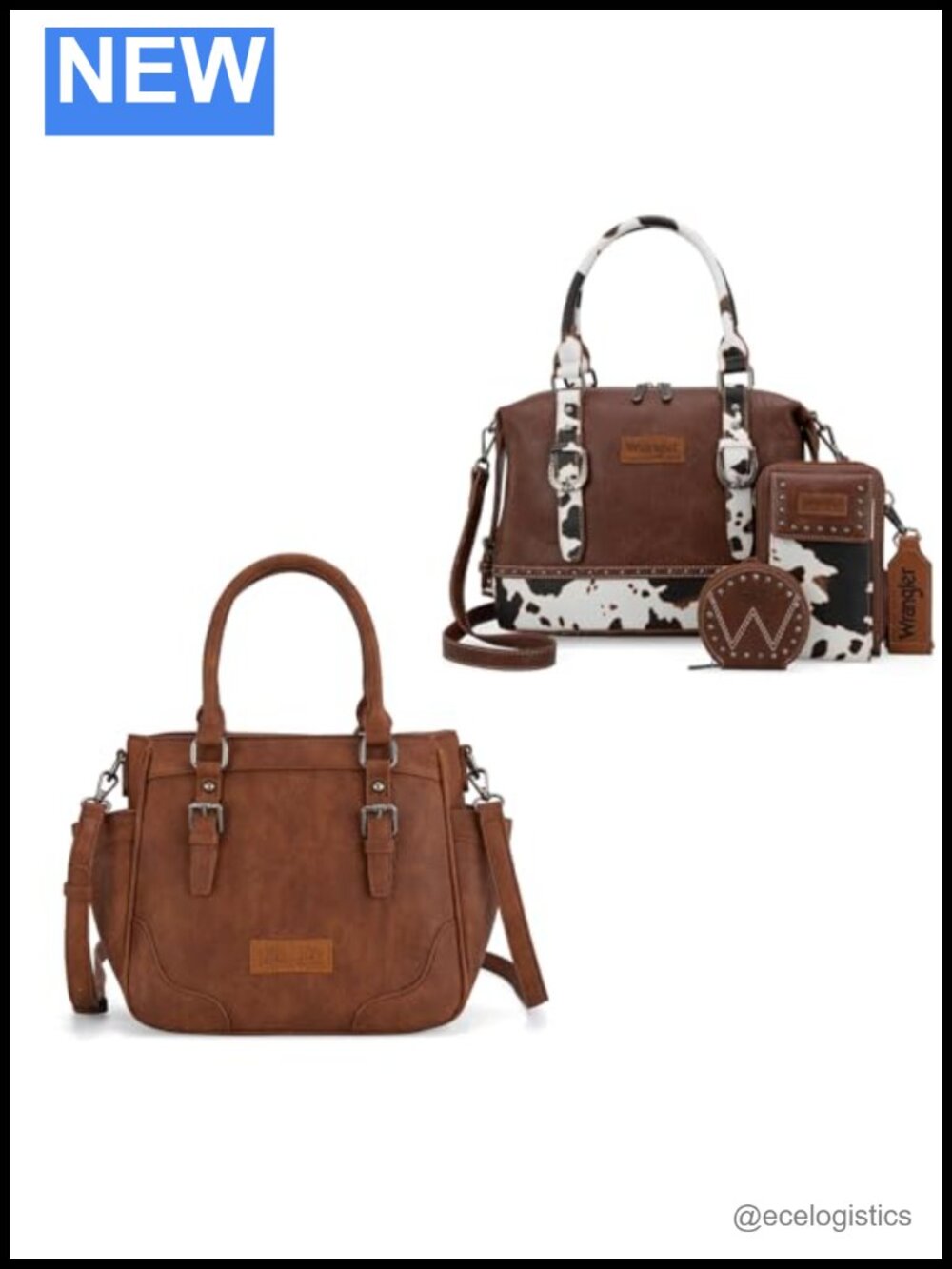 Wrangler Tote Satchel Handbag Shoulder Bag 2pc Vegan Leather Work Purse
